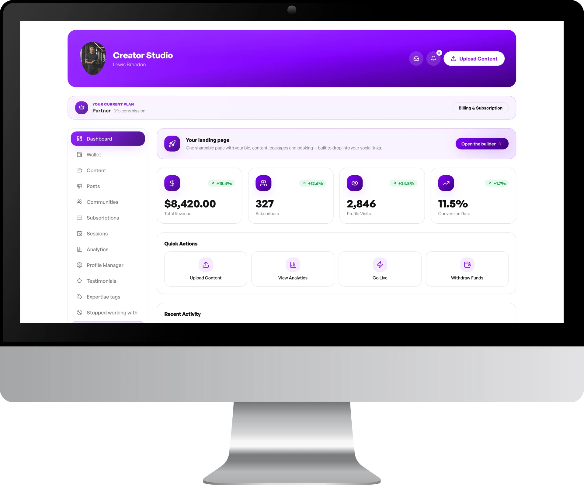 LYRN Creator Studio dashboard