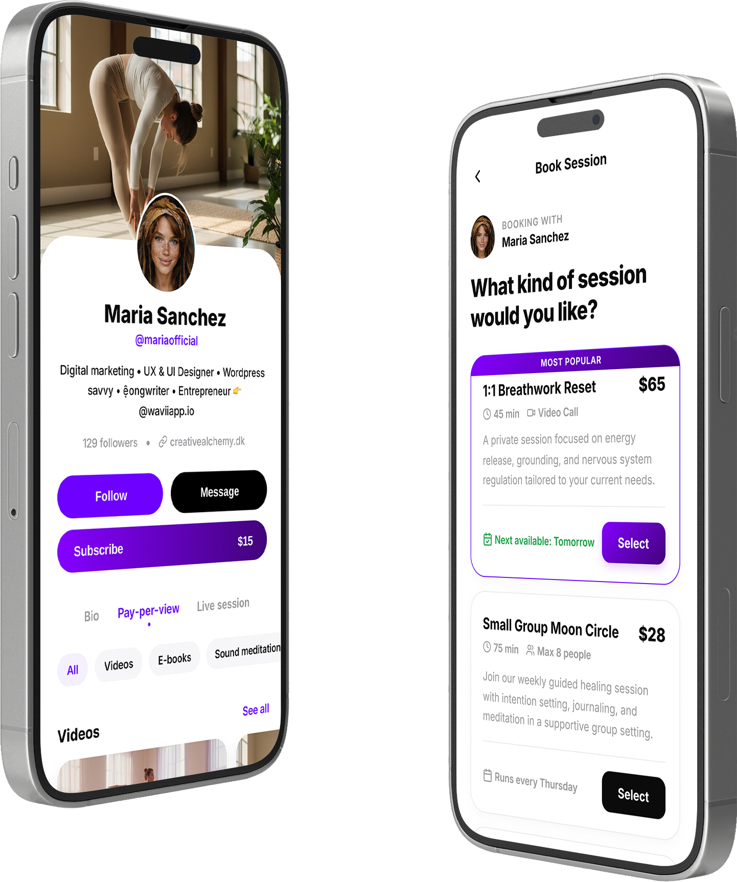 LYRN creator profile and booking flow